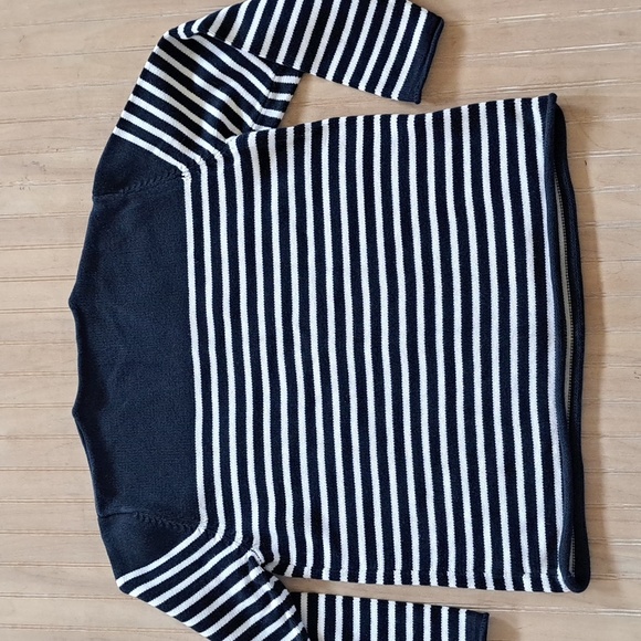 Vintage Anchor Nautical Striped V-Neck Oversized Petite Cotton Knit Sweater - Picture 8 of 8